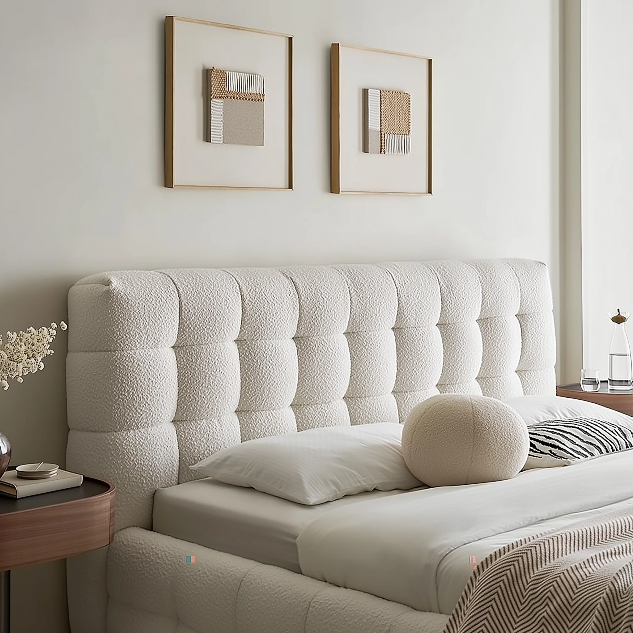 Cream Puff Boucle Bed Contemporary Upholstered Platform Bed Frame for Bedroom Comfort and Style - Image 3